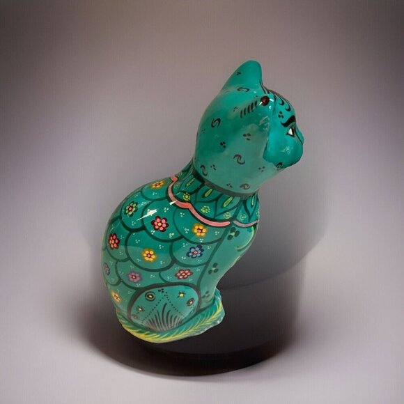 Walt Disney World  MEXICAN FOLK ART Cat Figurine TEAL Southwestern Clay Pottery - Picture 5 of 10